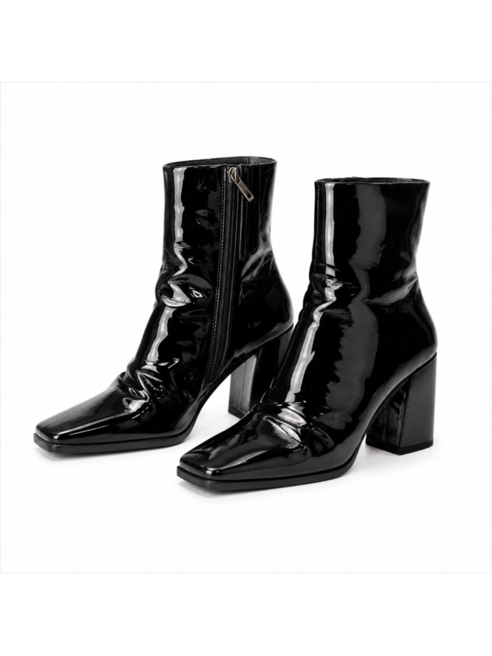 PAIGE Farah Black Patent 60’s Mod Leather Square Toe Boots 9.5
